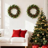 2 PCS 13 Inch Christmas Wreaths Sets for Doors Cabinets, Christmas Green Pine Wreath with Red Berries Mini Pinecones for Indoor Outdoor, Rustic Farmhouse Xmas Wreaths