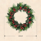 2 PCS 13 Inch Christmas Wreaths Sets for Doors Cabinets, Christmas Green Pine Wreath with Red Berries Mini Pinecones for Indoor Outdoor, Rustic Farmhouse Xmas Wreaths
