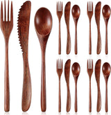 12 Pcs Wooden Utensils for Eating Wooden Spoon Fork Knife Cutlery Set Kitchen Wood Dinner Flatware Tableware Set Includes Spoon, Fork, Knife