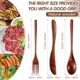 12 Pcs Wooden Utensils for Eating Wooden Spoon Fork Knife Cutlery Set Kitchen Wood Dinner Flatware Tableware Set Includes Spoon, Fork, Knife