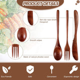 12 Pcs Wooden Utensils for Eating Wooden Spoon Fork Knife Cutlery Set Kitchen Wood Dinner Flatware Tableware Set Includes Spoon, Fork, Knife