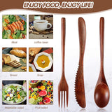 12 Pcs Wooden Utensils for Eating Wooden Spoon Fork Knife Cutlery Set Kitchen Wood Dinner Flatware Tableware Set Includes Spoon, Fork, Knife