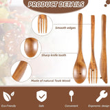 12 Pcs Wooden Utensils for Eating Set Wooden Spoon Fork Knife Cutlery Set Kitchen Wood Utensils Dinner Flatware Tableware (Teak Wood)