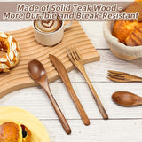 12 Pcs Wooden Utensils for Eating Set Wooden Spoon Fork Knife Cutlery Set Kitchen Wood Utensils Dinner Flatware Tableware (Teak Wood)