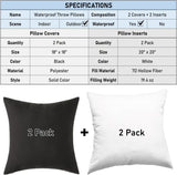 18" x 18" Throw Pillows, Outdoor Waterproof Pillows with Inserts, Square Decorative Pillows for Patio Furniture Garden Couch Sofa Home(Black, Set of 2)