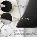 18" x 18" Throw Pillows, Outdoor Waterproof Pillows with Inserts, Square Decorative Pillows for Patio Furniture Garden Couch Sofa Home(Black, Set of 2)