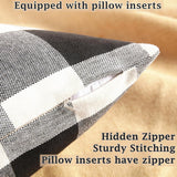 Rustic Buffalo Plaid Pillows with Inserts Set of 2, Retro Cotton Linen Decorative Throw Pillows for Front Porch Patio Decor, Classic Home Decor for Sofa Bed Couch(Black White, 16" x 16")