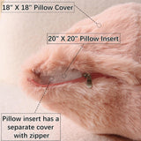 Faux Fur Plush Pillow with Inserts Set of 2, Soft 18" x 18" Decorative Throw Pillows, Square Boho Medium Plaid Pillow for Couch, Bed, Sofa Bedroom Decor (Pink)