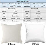 18" x 18" Decorative Throw Pillow with Inserts, Set of 2 Soft Textured Boucle Throw Pillows, Square Boho Pillow for Couch, Bed, Sofa Decor (White, 18" x 18"(Pack of 2))