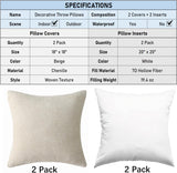 18" x 18" Decorative Throw Pillow with Inserts, Set of 2 Soft Modern Farmhouse Weave Pattern Throw Pillows, Square Boho Pillow for Couch, Bed, Sofa Decor (Beige, 18" x 18"(Pack of 2))