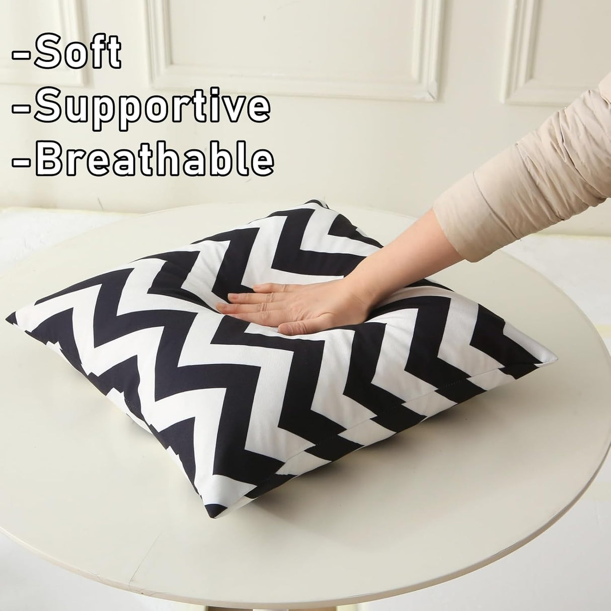 18" x 18" Throw Pillows with Inserts, Pack of 2 Outdoor Waterproof Striped Pillow, Square Decorative Pillows for Patio Furniture Garden Couch Sofa Home (Black Wavy Stripes)