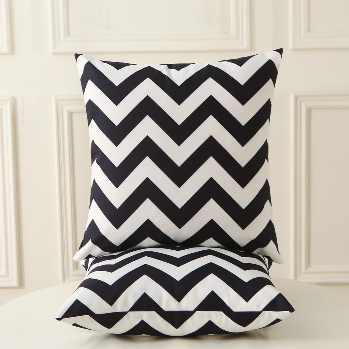 18" x 18" Throw Pillows with Inserts, Pack of 2 Outdoor Waterproof Striped Pillow, Square Decorative Pillows for Patio Furniture Garden Couch Sofa Home (Black Wavy Stripes)