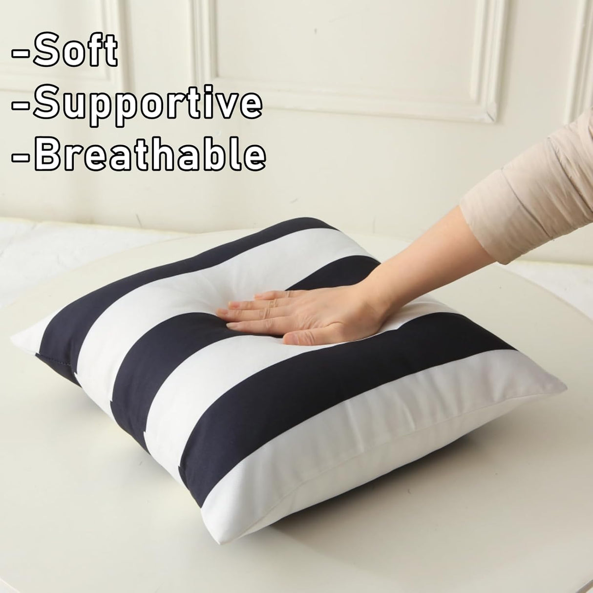 18" x 18" Throw Pillows with Inserts, Pack of 2 Outdoor Waterproof Striped Pillow, Square Decorative Pillows for Patio Furniture Garden Couch Sofa Home (Black Vertical Stripes)