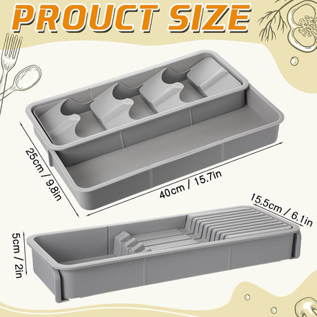2 Pcs Knife & Silverware Drawer Organizer Holds 9 Knives with Flatware Tray Drawer Store Compact Utensil Organizer For Kitchen Silverware