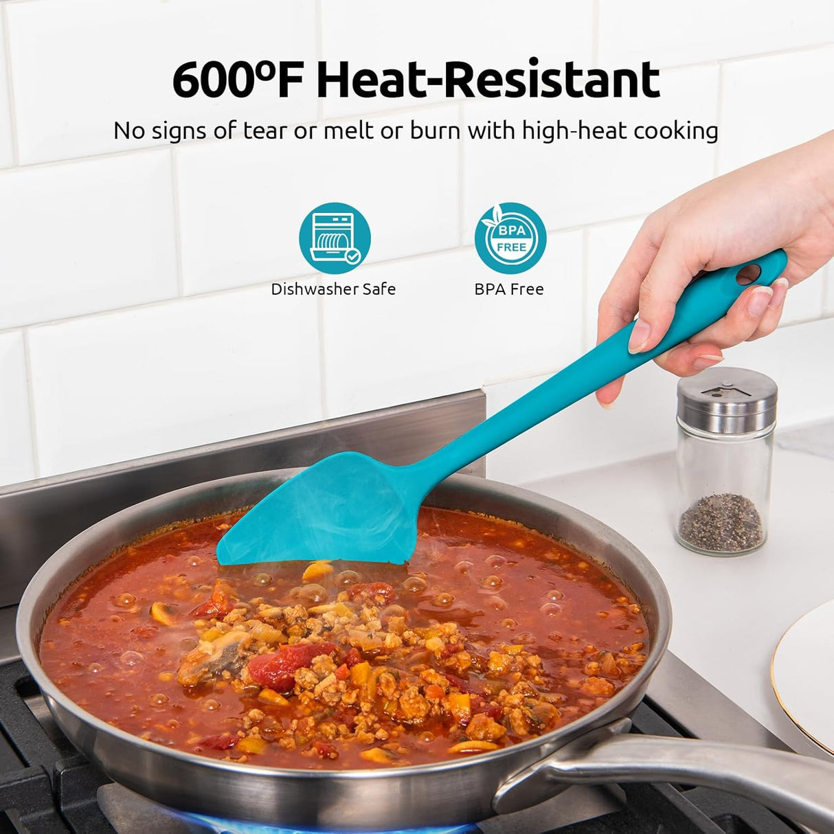 Silicone Spoon Spatula Set, 600ºF High Heat Resistant Food Grade Flexible Rubber Scraper, Cooking Mixing Baking Kitchen Utensils Set of 3 (Multicolors)