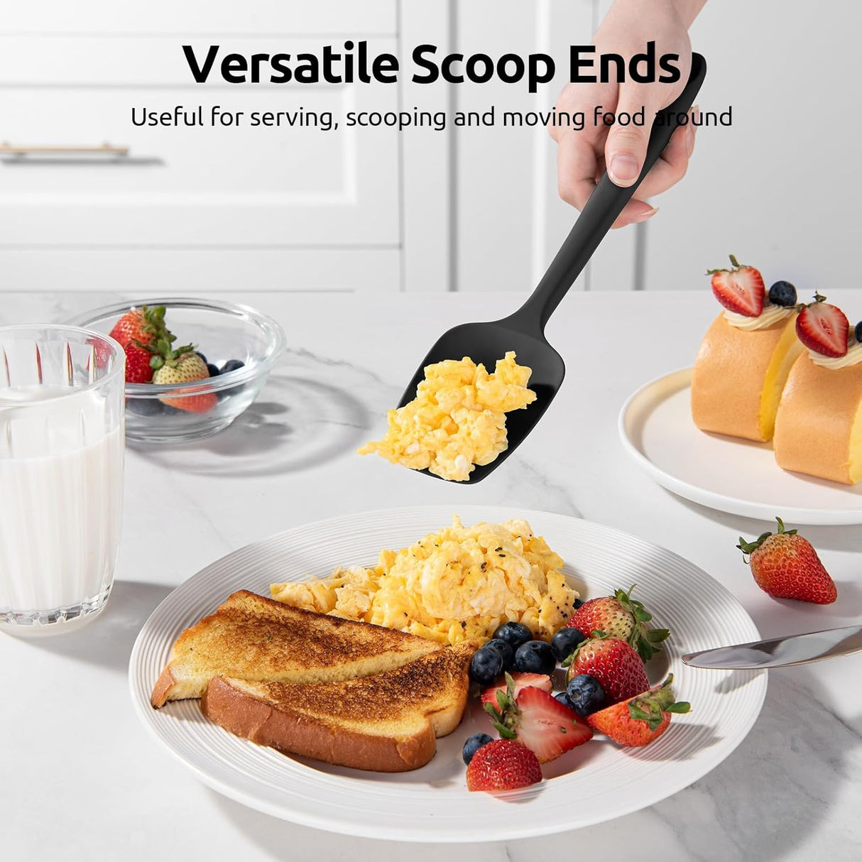 600ºF Heat Resistant Silicone Spatulas: Flexible Food-Grade Silicon Baking Scraper, Kitchen Cooking Mixing Utensils with Upgraded Sturdy Handle Tip for Nonstick Cookware (4-Pc., Black)