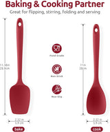 600ºF Heat Resistant Silicone Spoons:  Flexible Baking Spoon Spatula & Cooking Scoop Spoonula, Seamless Soft Kitchen Utensils for Serving, Scraping, Scooping in Non-Stick Cookware (Red)