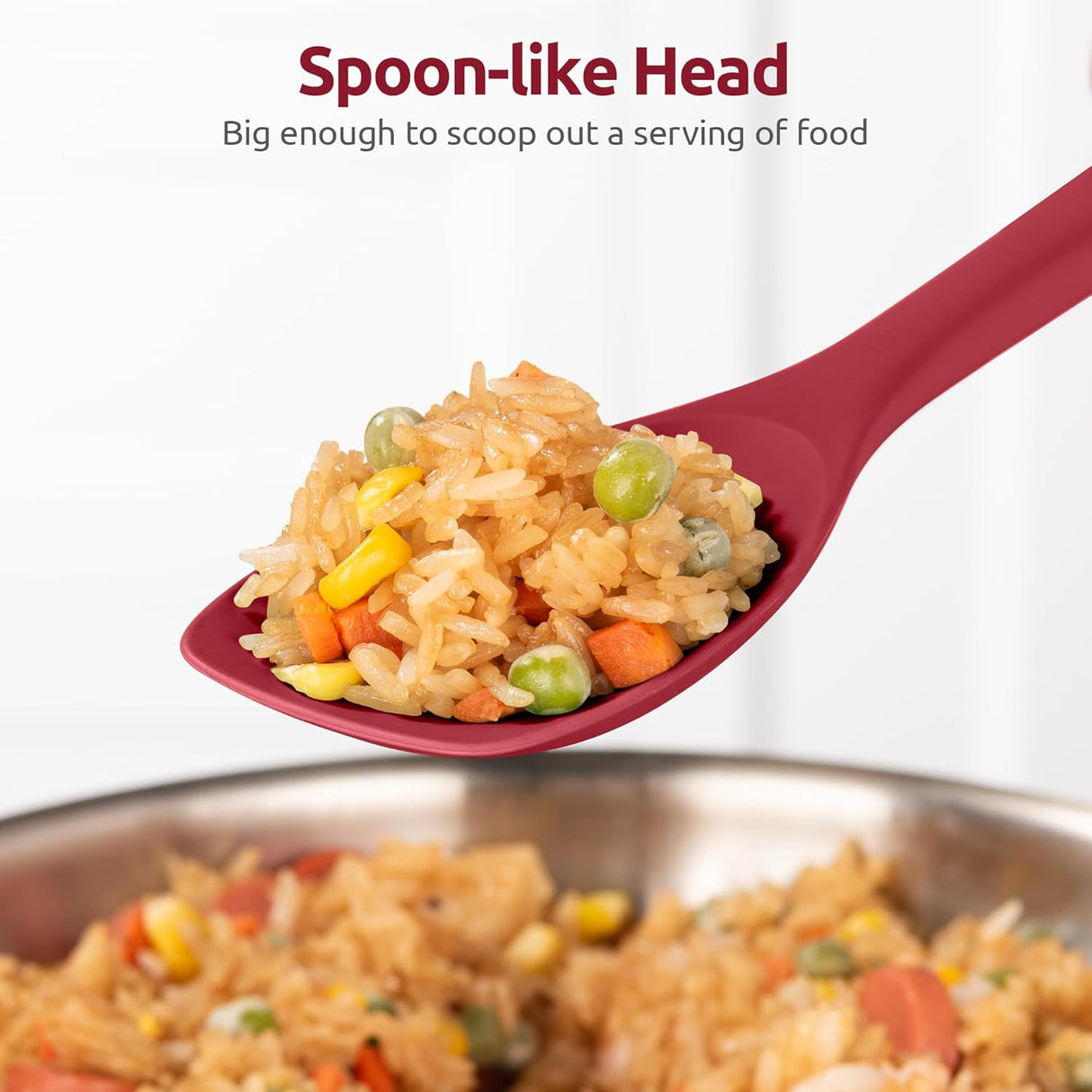 600ºF Heat Resistant Silicone Spoons:  Flexible Baking Spoon Spatula & Cooking Scoop Spoonula, Seamless Soft Kitchen Utensils for Serving, Scraping, Scooping in Non-Stick Cookware (Red)