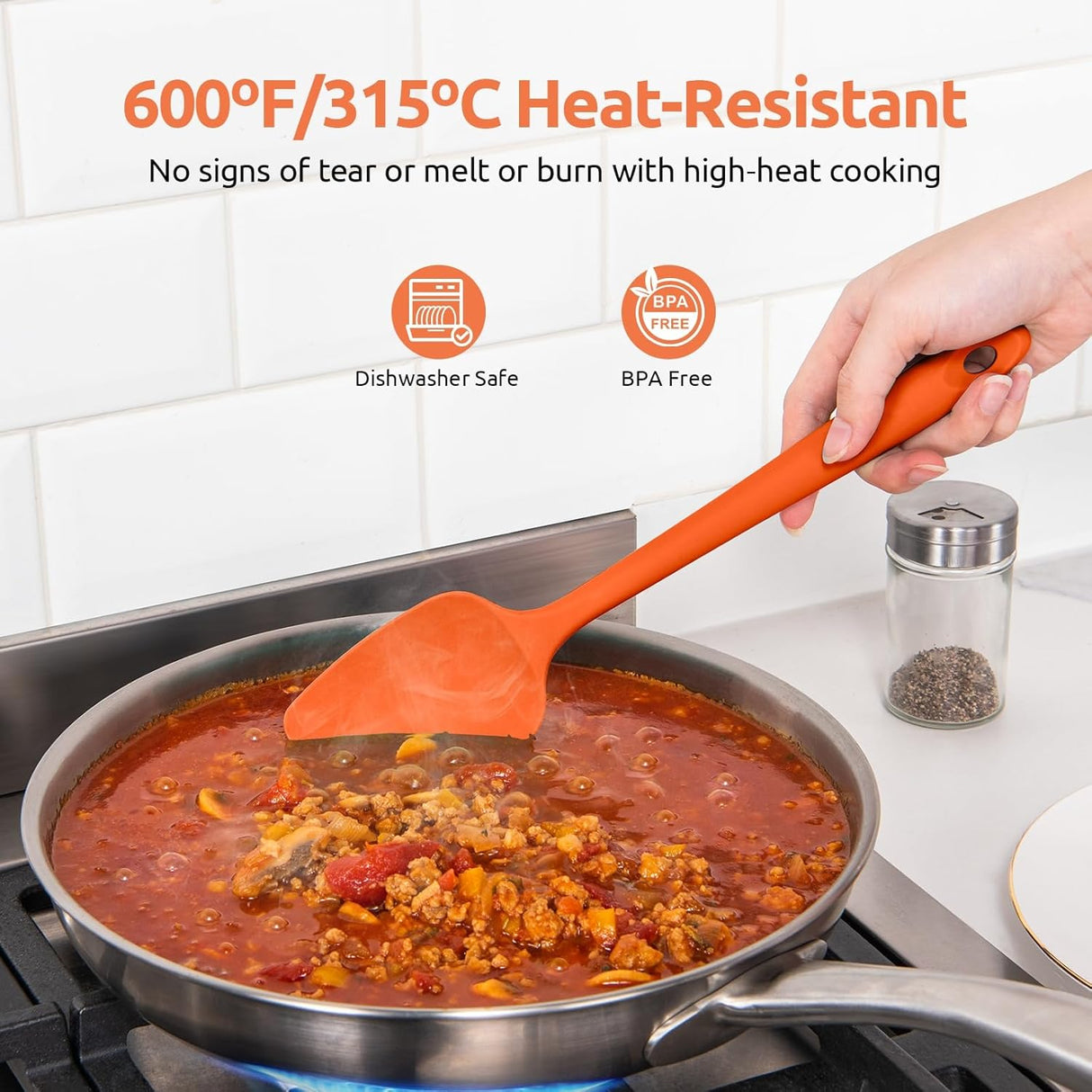 600ºF Heat Resistant Silicone Spatulas: Kitchen Cooking Mixing Utensils (4PCS, Orange) and 8"+10"+12" Kitchen Cooking Tweezer: 18/8 Stainless Steel Food-Grade Metal Food Tong (Pointed Tip)