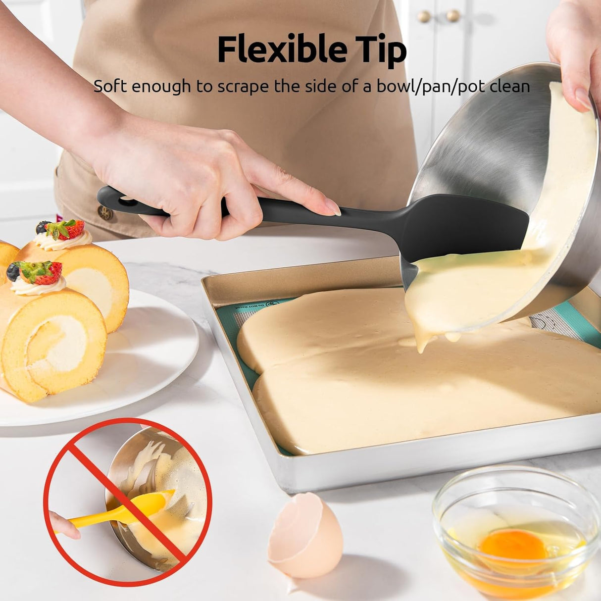 600ºF Heat Resistant Silicone Spatulas: Kitchen Cooking Mixing Utensils (4PCS, Black) and 8"+10"+12" Kitchen Cooking Tweezer: 18/8 Stainless Steel Food-Grade Metal Food Tong (Pointed Tip)