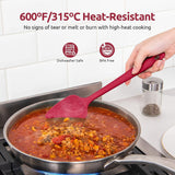 600ºF Heat Resistant Silicone Spatulas: Kitchen Cooking Mixing Utensils (4PCS, Red) and 8"+10"+12" Kitchen Cooking Tweezer: 18/8 Stainless Steel Food-Grade Metal Food Tong (Pointed Tip)
