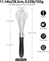 Balloon Whisk for Cooking: 18/10 Stainless Steel Medium Kitchen Wire Whisk (Black) and 8"+10"+12" Kitchen Tweezer: 18/8 Stainless Steel Food-Grade Metal Food Tong (Pointed Tip)