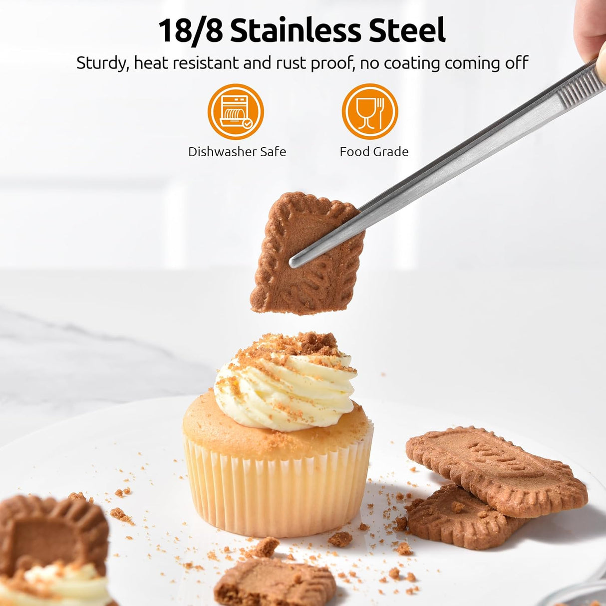Balloon Whisk for Cooking: 18/10 Stainless Steel Medium Kitchen Wire Whisk (Black) and 8"+10"+12" Kitchen Tweezer: 18/8 Stainless Steel Food-Grade Metal Food Tong (Pointed Tip)