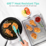 600ºF Heat Resistant 9+12 in Silicone Cooking Tongs with Non Stick Rubber Tips (Aqua Sky) and 12" Kitchen Tweezer Set: 18/8 Stainless Steel Food-Grade Metal Food Tong (Round & Pointed Tip)