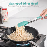 600ºF Heat Resistant 9+12 in Silicone Cooking Tongs with Non Stick Rubber Tips (Aqua Sky) and 12" Kitchen Tweezer Set: 18/8 Stainless Steel Food-Grade Metal Food Tong (Round & Pointed Tip)