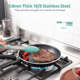 600ºF Heat Resistant 9+12 in Silicone Cooking Tongs with Non Stick Rubber Tips (Aqua Sky) and 12" Kitchen Tweezer Set: 18/8 Stainless Steel Food-Grade Metal Food Tong (Round & Pointed Tip)