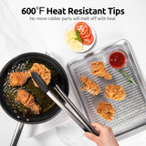 600ºF Heat Resistant 16in Silicone Cooking Tongs with Non Stick Rubber Tips (Black) and 12" Kitchen Tweezer Set: 18/8 Stainless Steel Food-Grade Metal Food Tong (Round & Pointed Tip)