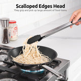 600ºF Heat Resistant 16in Silicone Cooking Tongs with Non Stick Rubber Tips (Black) and 12" Kitchen Tweezer Set: 18/8 Stainless Steel Food-Grade Metal Food Tong (Round & Pointed Tip)