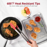 600ºF Heat Resistant 16in Silicone Cooking Tongs with Non Stick Rubber Tips (Red) and 12" Kitchen Tweezer Set: 18/8 Stainless Steel Food-Grade Metal Food Tong (Round & Pointed Tip)