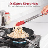 600ºF Heat Resistant 16in Silicone Cooking Tongs with Non Stick Rubber Tips (Red) and 12" Kitchen Tweezer Set: 18/8 Stainless Steel Food-Grade Metal Food Tong (Round & Pointed Tip)