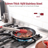 600ºF Heat Resistant 16in Silicone Cooking Tongs with Non Stick Rubber Tips (Red) and 12" Kitchen Tweezer Set: 18/8 Stainless Steel Food-Grade Metal Food Tong (Round & Pointed Tip)