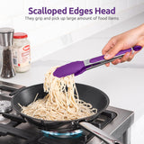 600ºF Heat Resistant 9in Silicone Cooking Tongs with Non Stick Rubber Tips (Purple) and 10" Kitchen Cooking Tweezer Set: 18/8 Stainless Steel Food-Grade Metal Food Tong (Round & Pointed Tip)