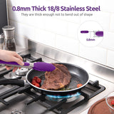 600ºF Heat Resistant 9in Silicone Cooking Tongs with Non Stick Rubber Tips (Purple) and 10" Kitchen Cooking Tweezer Set: 18/8 Stainless Steel Food-Grade Metal Food Tong (Round & Pointed Tip)