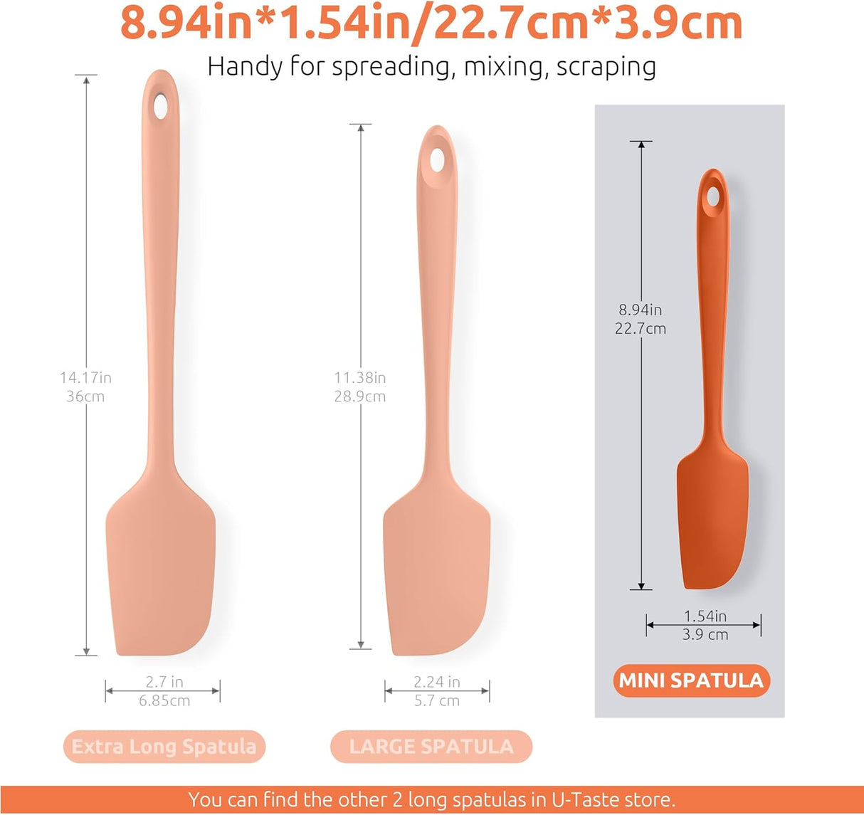 Small Mini Silicone Spatula: 9×2inch 600ºF Heat-Resistant Food-Grade Jar Scraper (Orange) and 8in Kitchen Plating Tweezer: 18/8 Stainless Steel Food-Grade Metal Food Tong (Pointed Tip)