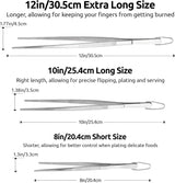 Small Mini Silicone Spatula: 9×2inch 600ºF Heat-Resistant Food-Grade Jar Scraper (Orange) and 8in Kitchen Plating Tweezer: 18/8 Stainless Steel Food-Grade Metal Food Tong (Pointed Tip)