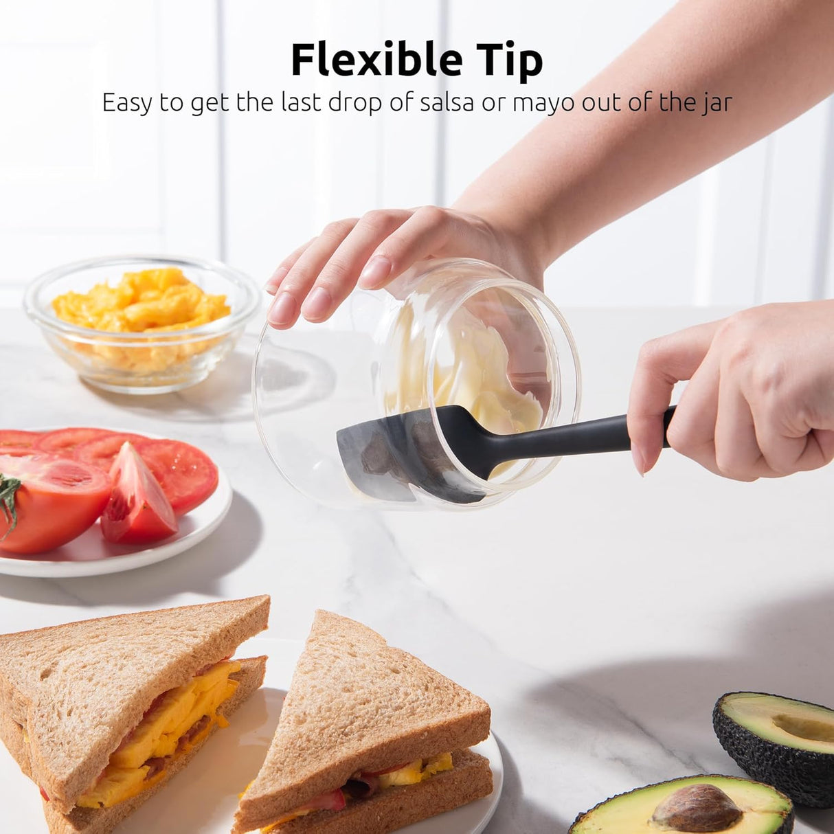 Small Mini Silicone Spatula: 9×2inch 600ºF Heat-Resistant Food-Grade Jar Scraper (Black) and 8in Kitchen Plating Tweezer: 18/8 Stainless Steel Food-Grade Metal Food Tong (Pointed Tip)