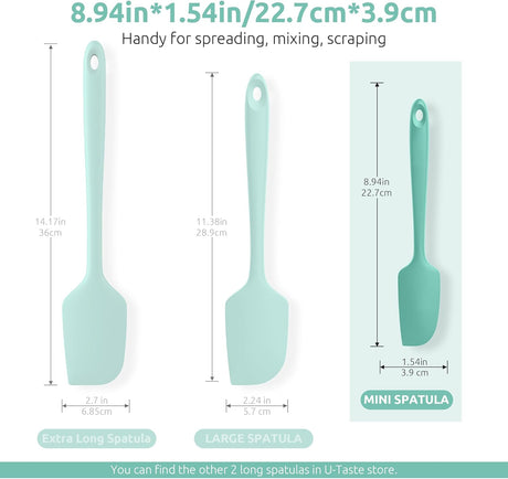 Small Mini Silicone Spatula: 9×2inch 600ºF Heat-Resistant Food-Grade Jar Scraper (Aqua Sky) and 8in Kitchen Plating Tweezer: 18/8 Stainless Steel Food-Grade Metal Food Tong (Pointed Tip)