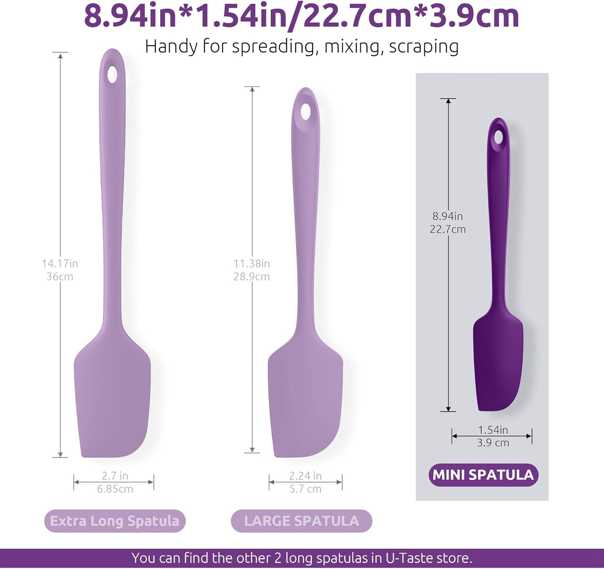 Small Mini Silicone Spatula: 9×2inch 600ºF Heat-Resistant Food-Grade Jar Scraper (Purple) and 8in Kitchen Plating Tweezer: 18/8 Stainless Steel Food-Grade Metal Food Tong (Pointed Tip)