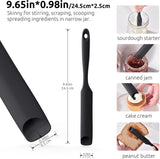 600ºF Heat-Resistant Food-Grade 10in Skinny Silicone Jar Spatula with Spoon Tip (Black) and 10in Kitchen Cooking Tweezer: 18/8 Stainless Steel Food-Grade Metal Food Tong (Round Tip)