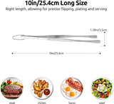 600ºF Heat-Resistant Food-Grade 10in Skinny Silicone Jar Spatula with Spoon Tip (Black) and 10in Kitchen Cooking Tweezer: 18/8 Stainless Steel Food-Grade Metal Food Tong (Round Tip)
