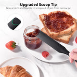 600ºF Heat-Resistant Food-Grade 10in Skinny Silicone Jar Spatula with Spoon Tip (Black) and 10in Kitchen Cooking Tweezer: 18/8 Stainless Steel Food-Grade Metal Food Tong (Round Tip)