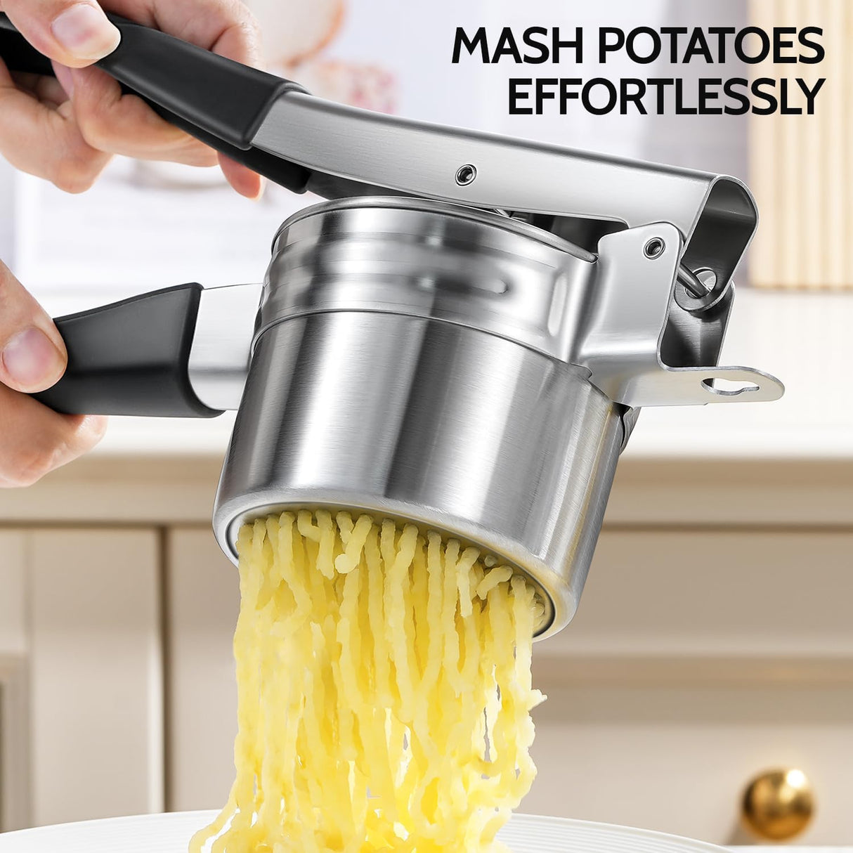 Potato Ricer,  Upgraded Stainless Steel Potato Masher with 3 Interchangeable Discs, Heavy Duty Kitchen Tool Gadget