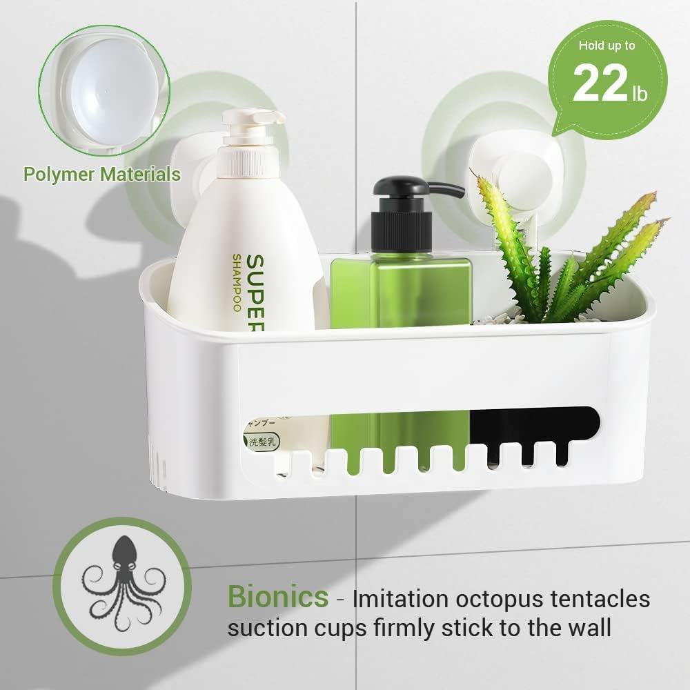 Suction Cup Shower Caddy - No Drilling Removable Shower Caddy - Powerful Suction Shower Organizer Max Hold 22lbs, Waterproof Suction Storage Basket for Bathroom & Kitchen