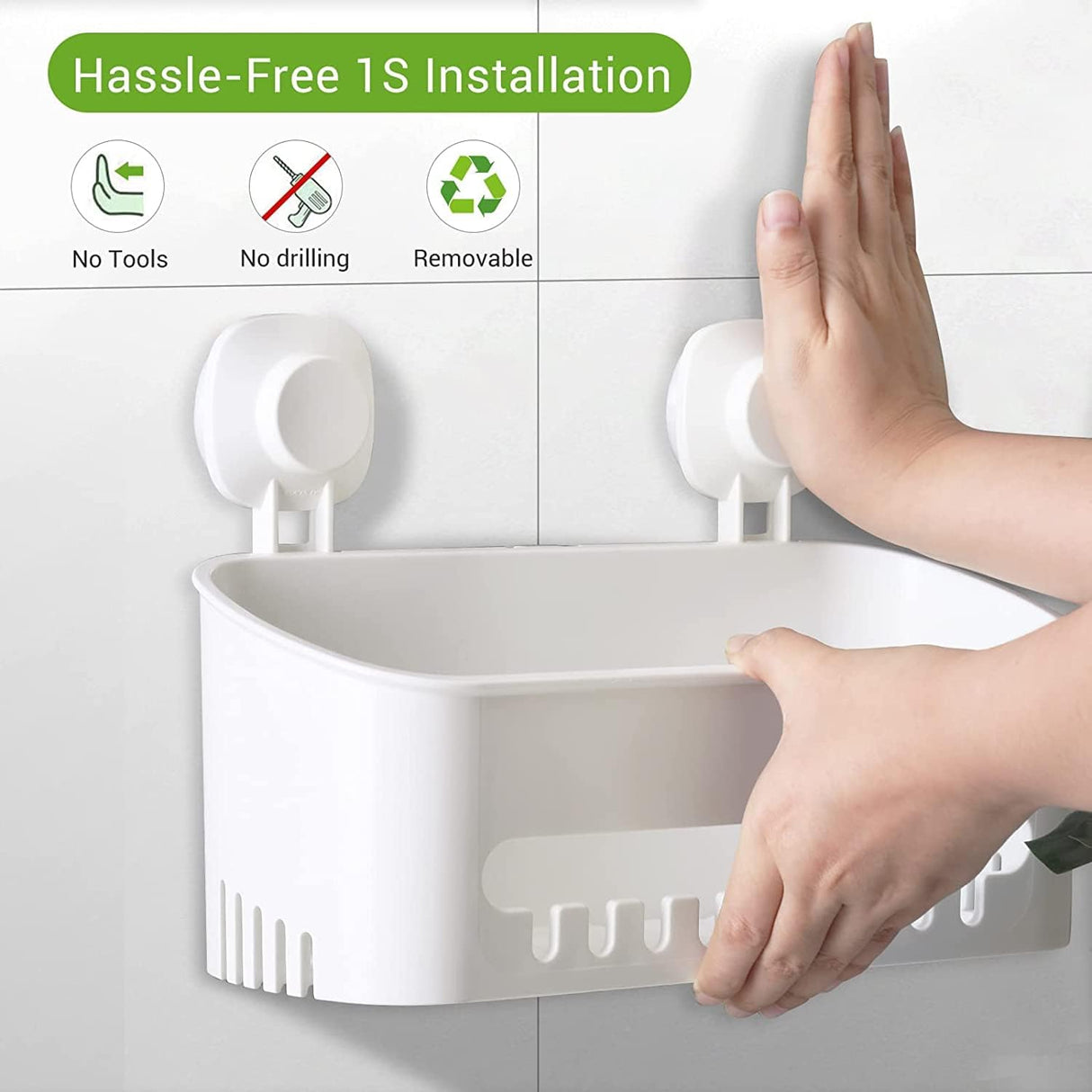 Suction Cup Shower Caddy - No Drilling Removable Shower Caddy - Powerful Suction Shower Organizer Max Hold 22lbs, Waterproof Suction Storage Basket for Bathroom & Kitchen