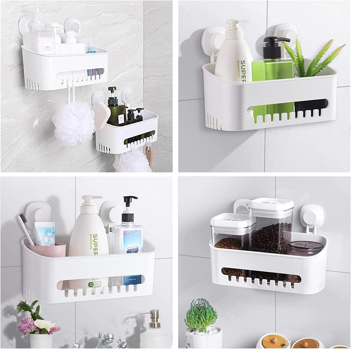 Suction Cup Shower Caddy - No Drilling Removable Shower Caddy - Powerful Suction Shower Organizer Max Hold 22lbs, Waterproof Suction Storage Basket for Bathroom & Kitchen