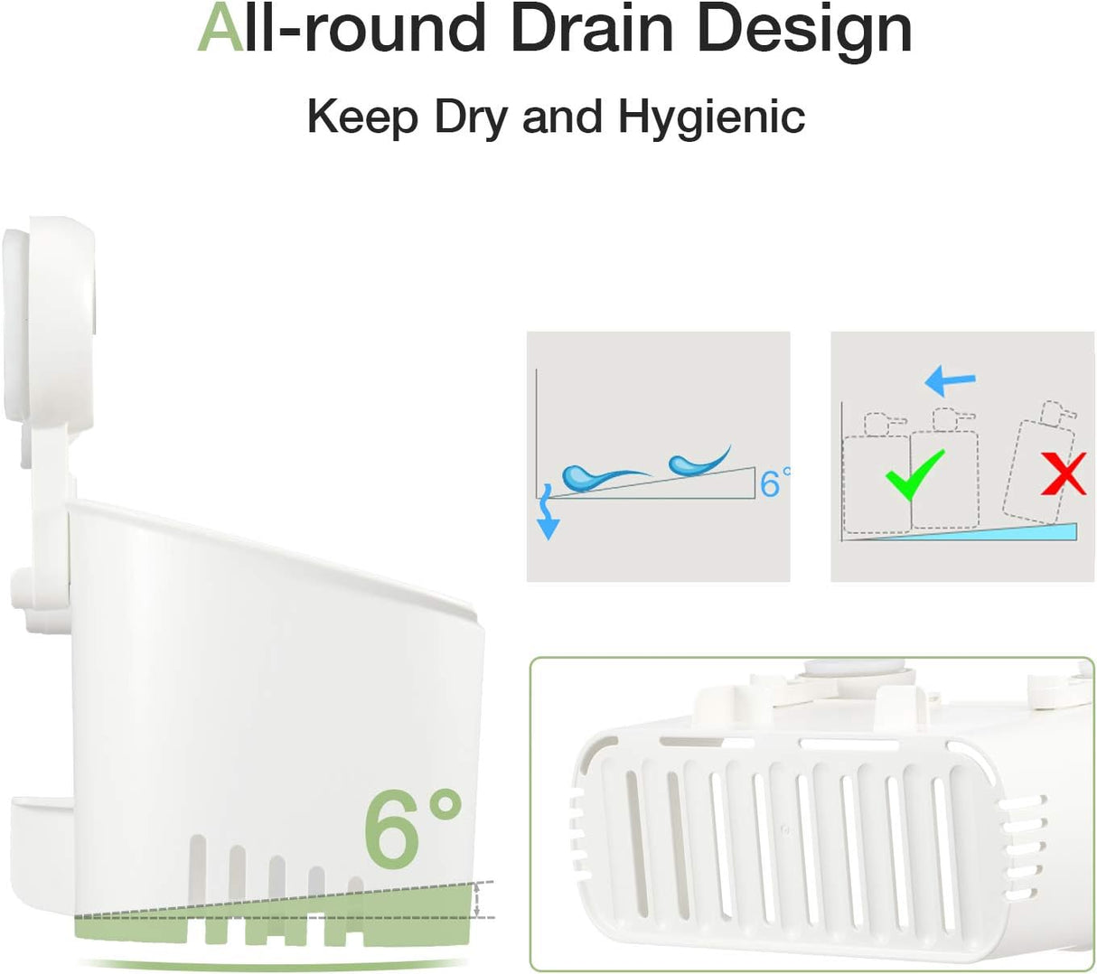 Shower Caddy Suction Cup NO-Drilling Removable Shower Shelf Powerful Heavy Duty Hold up to 22lbs, Waterproof Storage Basket for Shampoo & Toiletries Bathroom & Kitchen Caddy Organizer